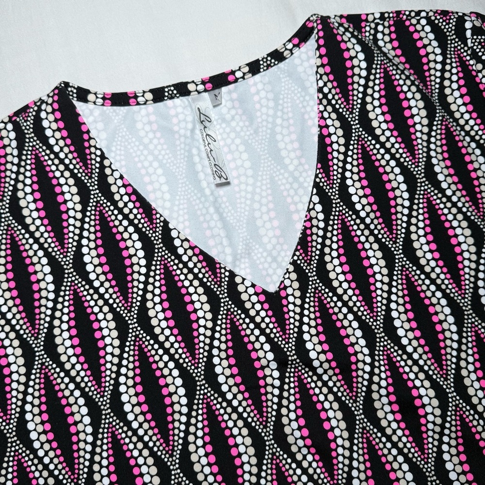 Lulu B Dress Women’s Medium Black Pink Comfy Shift  Geometric 3/4 Sleeve UPF 50